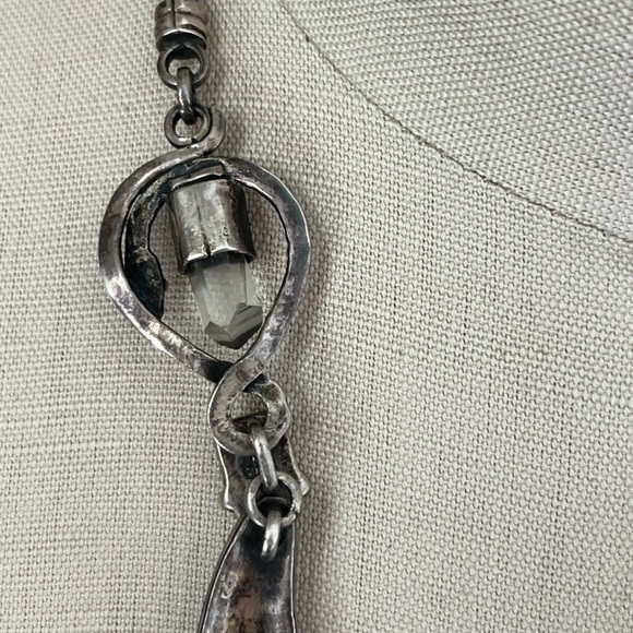 VINTAGE 950 silver quartz crystal lapis blue artisan Handmade bib necklace snake - Picture 16 of 16